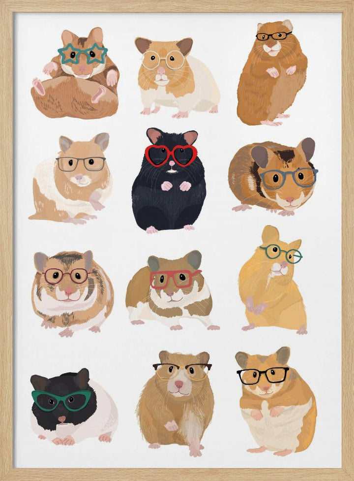 A1 Hamsters In Glasses - Stretched Canvas, Poster or Fine Art Print I Heart Wall Art