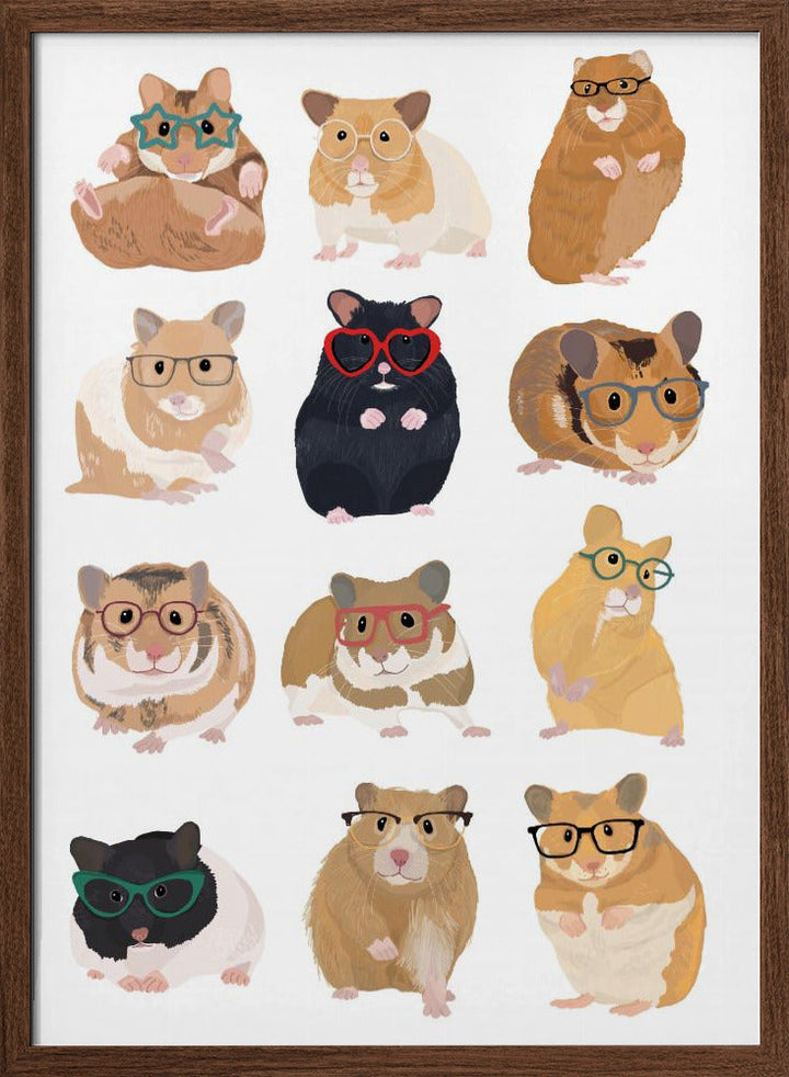 A1 Hamsters In Glasses - Stretched Canvas, Poster or Fine Art Print I Heart Wall Art
