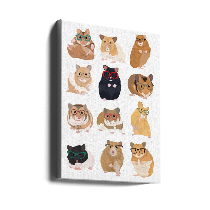 A1 Hamsters In Glasses - Stretched Canvas, Poster or Fine Art Print I Heart Wall Art