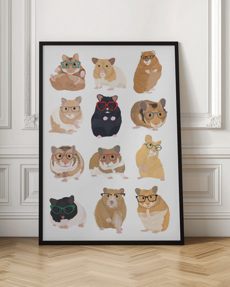 A1 Hamsters In Glasses - Stretched Canvas, Poster or Fine Art Print I Heart Wall Art