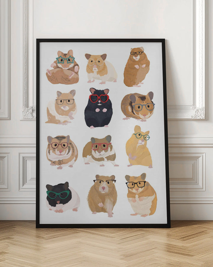 A1 Hamsters In Glasses - Stretched Canvas, Poster or Fine Art Print I Heart Wall Art