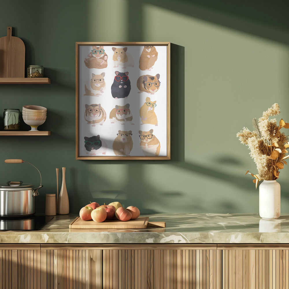A1 Hamsters In Glasses - Stretched Canvas, Poster or Fine Art Print I Heart Wall Art