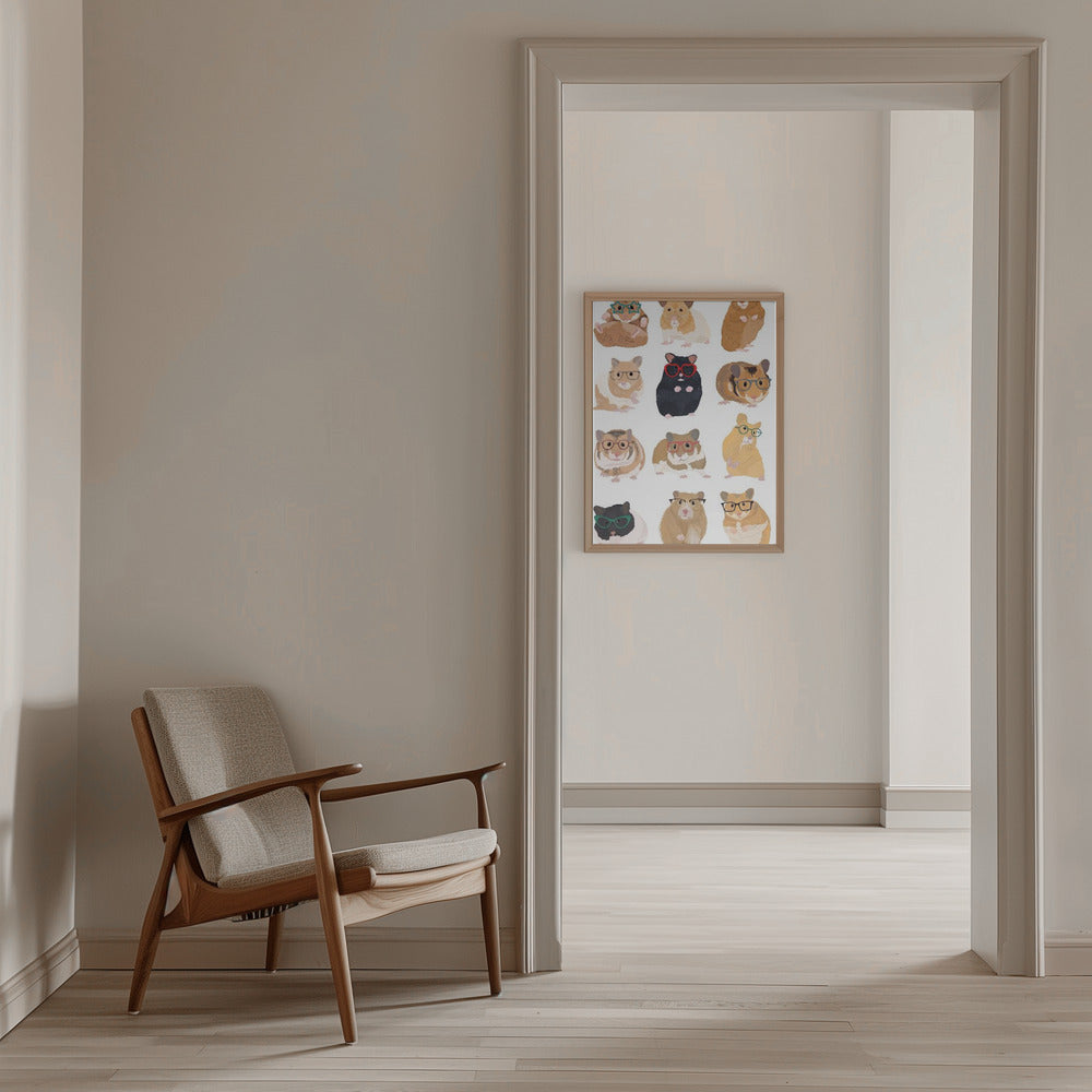 A1 Hamsters In Glasses - Stretched Canvas, Poster or Fine Art Print I Heart Wall Art