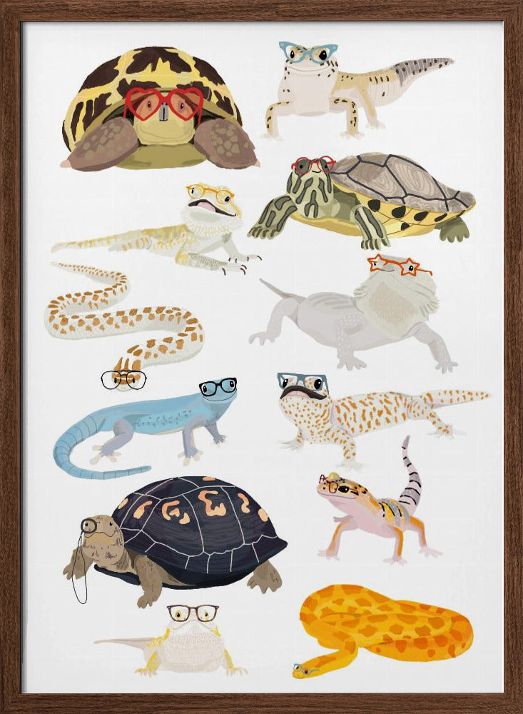 A1 Reptiles In Glasses - Stretched Canvas, Poster or Fine Art Print I Heart Wall Art