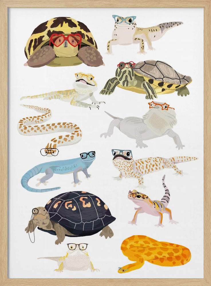 A1 Reptiles In Glasses - Stretched Canvas, Poster or Fine Art Print I Heart Wall Art