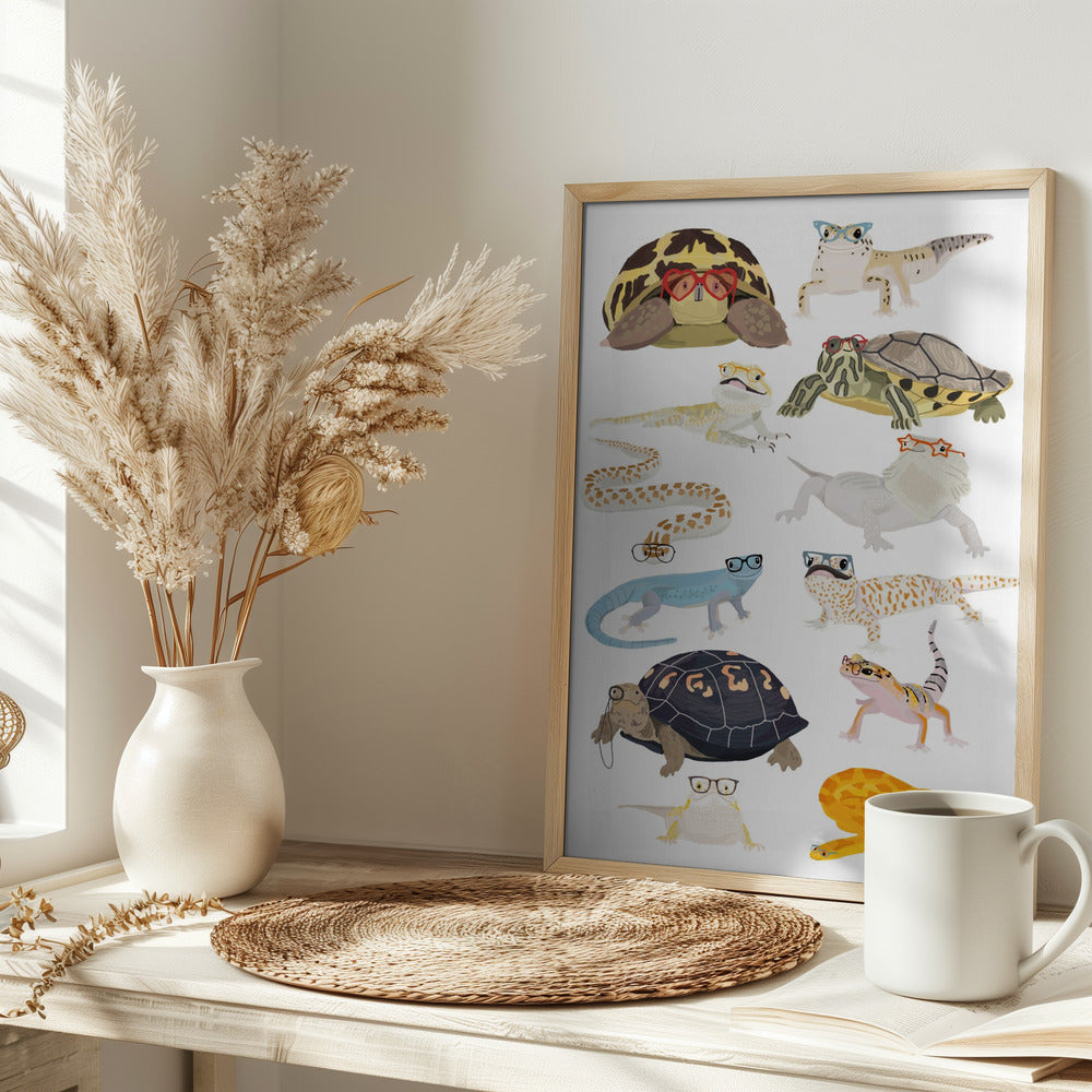 A1 Reptiles In Glasses - Stretched Canvas, Poster or Fine Art Print I Heart Wall Art