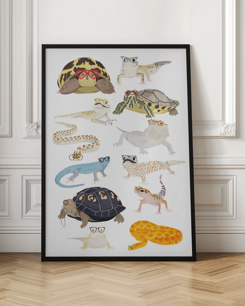 A1 Reptiles In Glasses - Stretched Canvas, Poster or Fine Art Print I Heart Wall Art