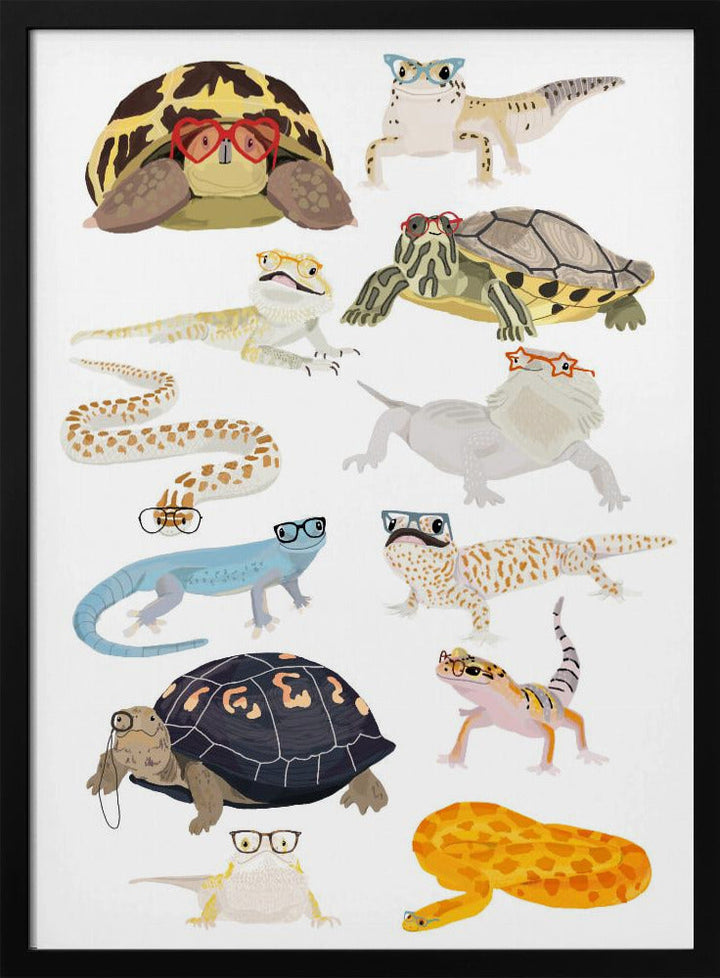 A1 Reptiles In Glasses - Stretched Canvas, Poster or Fine Art Print I Heart Wall Art