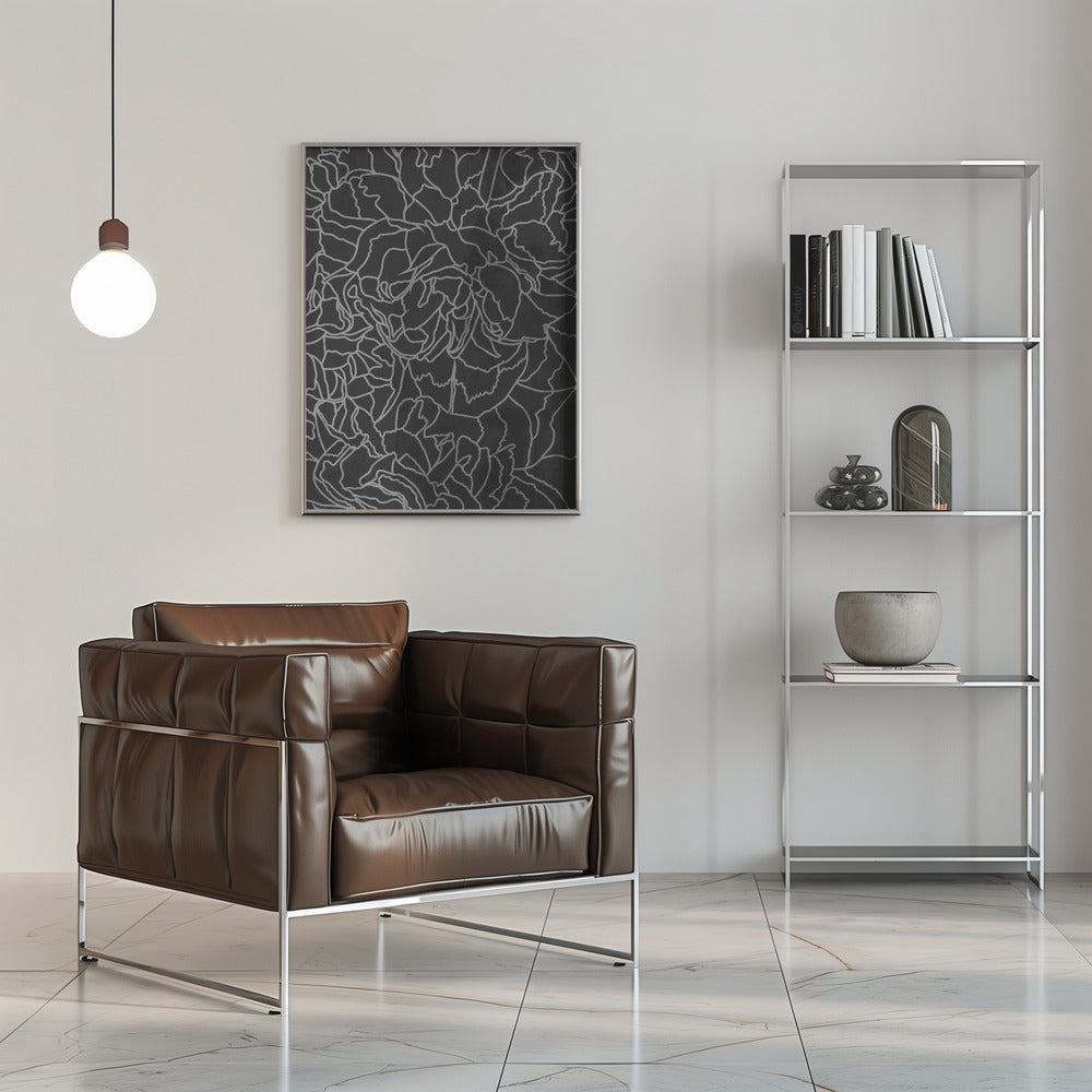 Abstract black white peony line art - Stretched Canvas, Poster or Fine Art Print I Heart Wall Art