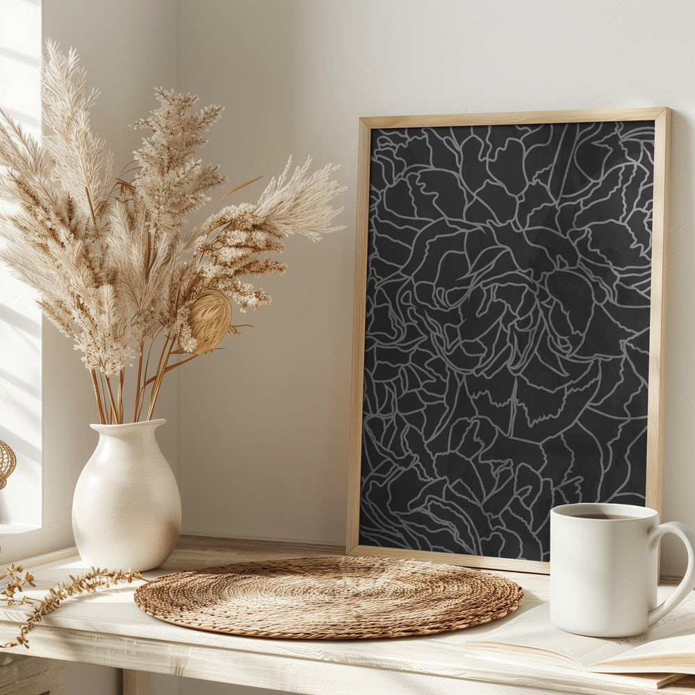 Abstract black white peony line art - Stretched Canvas, Poster or Fine Art Print I Heart Wall Art