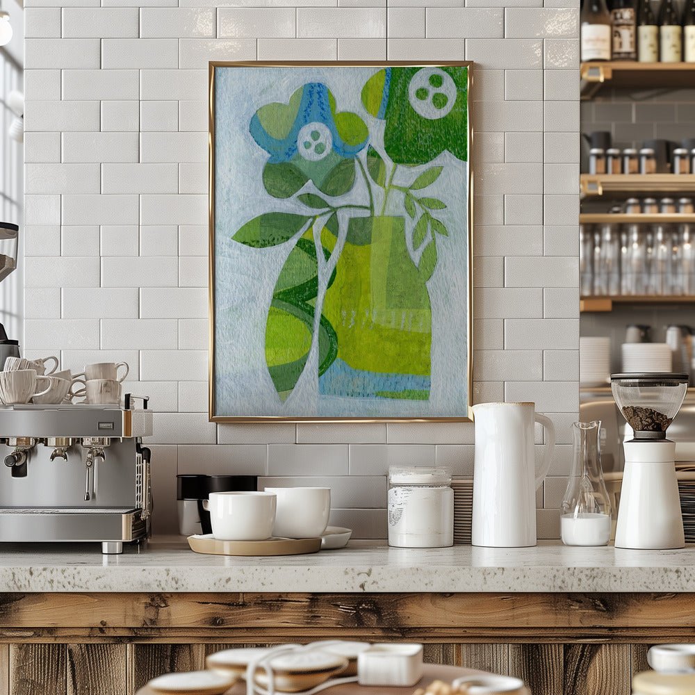 Abstract Daisy Green Blue - Stretched Canvas, Poster or Fine Art Print - I Heart Wall Art - Poster Print, Canvas Print or Framed Art Print