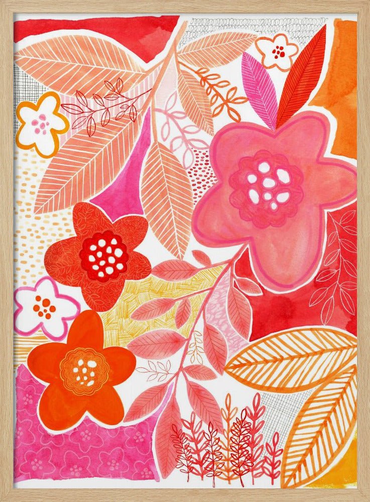 Abstract Flowers And Leaves - Stretched Canvas, Poster or Fine Art Print - I Heart Wall Art - Poster Print, Canvas Print or Framed Art Print