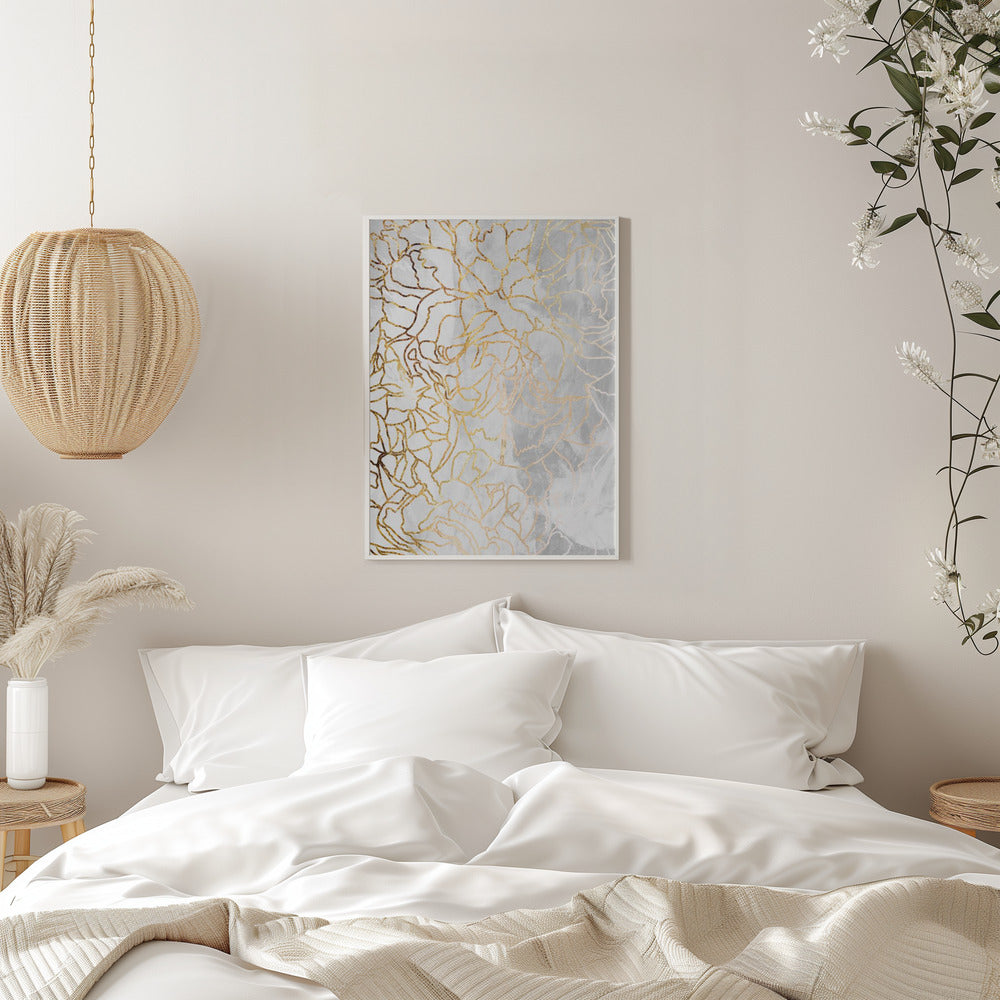 Abstract gold peonies line art concrete - Stretched Canvas, Poster or Fine Art Print I Heart Wall Art