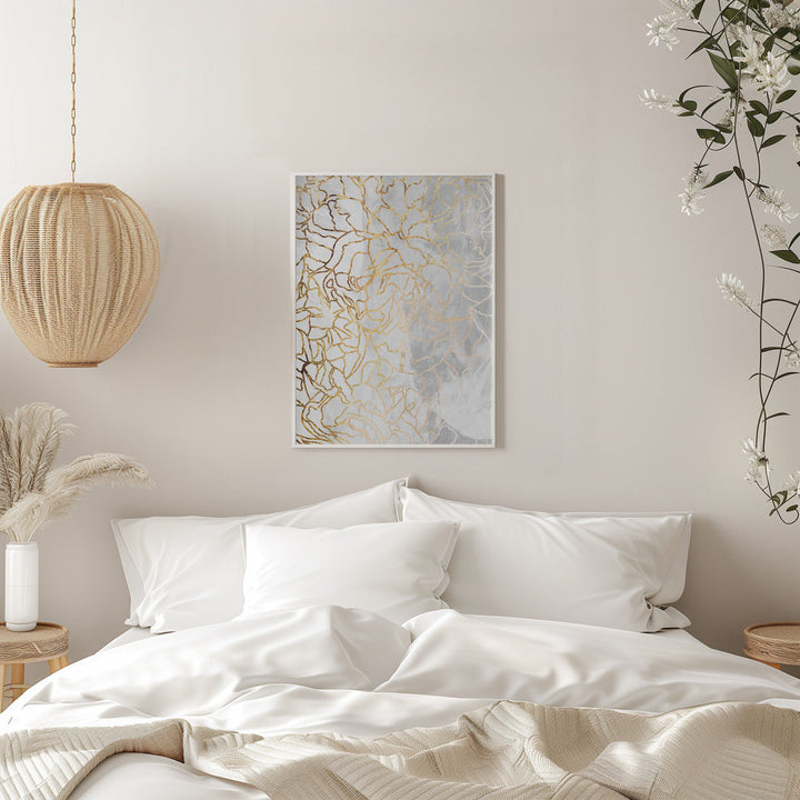 Abstract gold peonies line art concrete - Stretched Canvas, Poster or Fine Art Print I Heart Wall Art