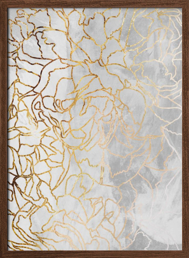 Abstract gold peonies line art concrete - Stretched Canvas, Poster or Fine Art Print I Heart Wall Art