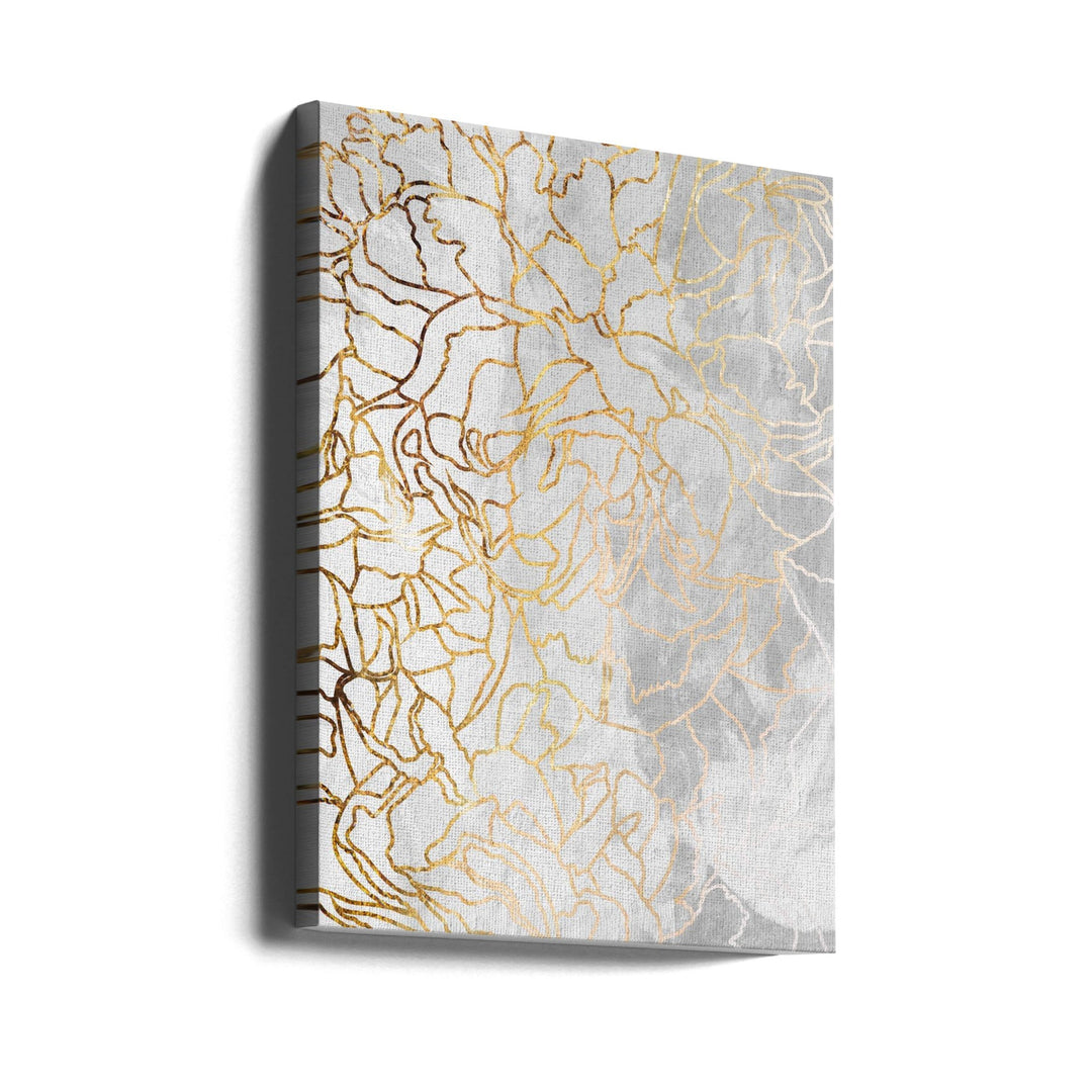 Abstract gold peonies line art concrete - Stretched Canvas, Poster or Fine Art Print I Heart Wall Art