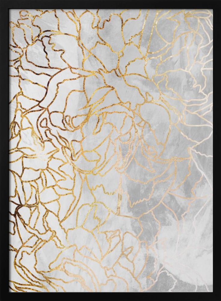 Abstract gold peonies line art concrete - Stretched Canvas, Poster or Fine Art Print I Heart Wall Art