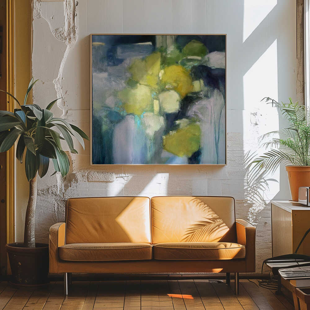 Abstract Green Shapes - Square Stretched Canvas Poster or Fine Art Print