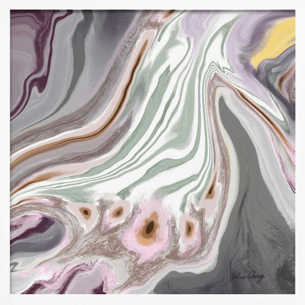Abstract Mauve, Gray, Sage W Yellow Accent Julia Cheney - Square Stretched Canvas, Poster or Fine Art Print - I Heart Wall Art - Poster Print, Canvas Print or Framed Art Print