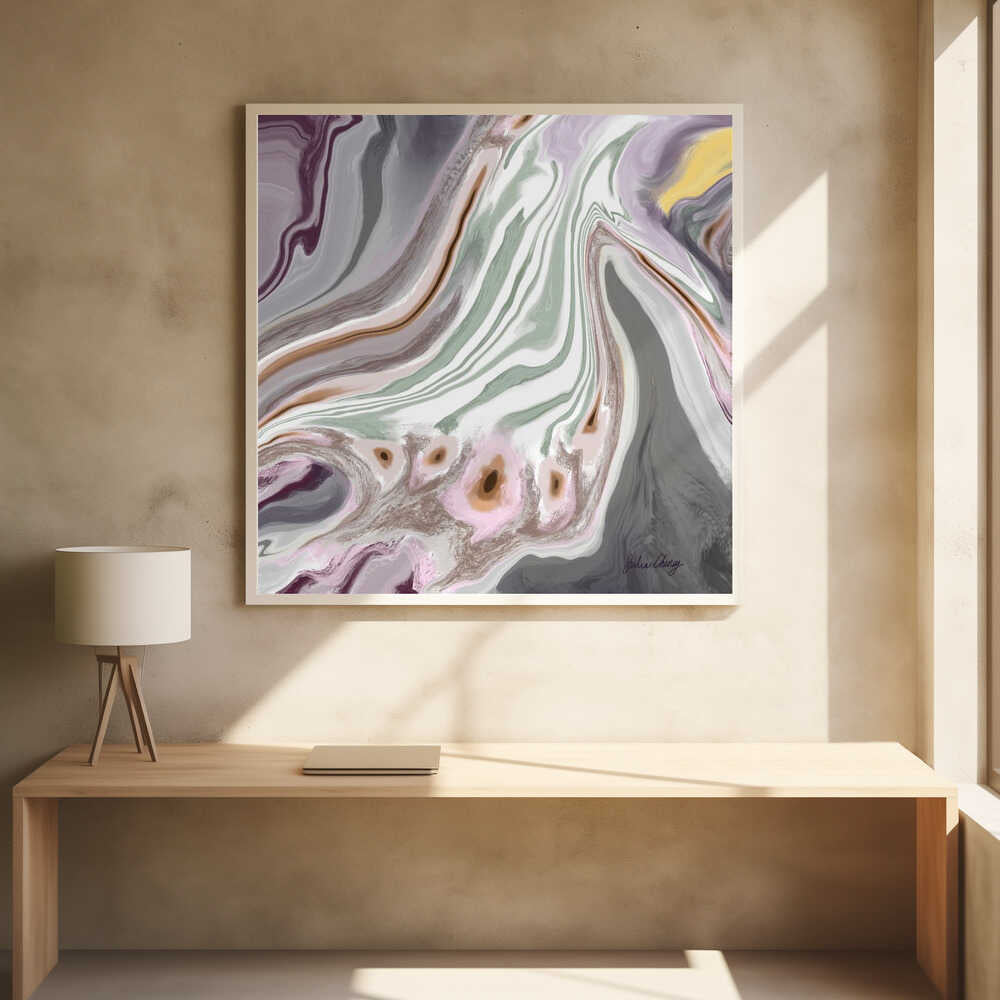 Abstract Mauve, Gray, Sage W Yellow Accent Julia Cheney - Square Stretched Canvas, Poster or Fine Art Print - I Heart Wall Art - Poster Print, Canvas Print or Framed Art Print
