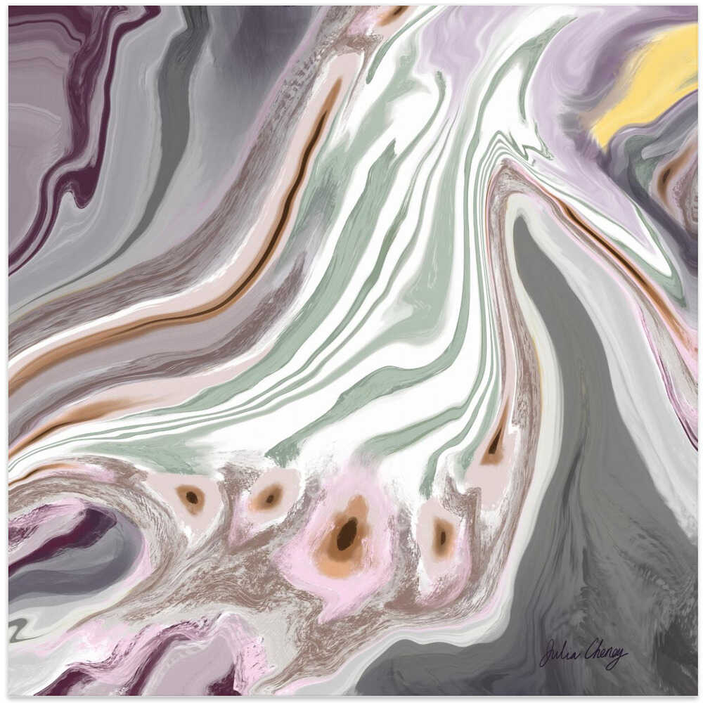 Abstract Mauve, Gray, Sage W Yellow Accent Julia Cheney - Square Stretched Canvas, Poster or Fine Art Print - I Heart Wall Art - Poster Print, Canvas Print or Framed Art Print