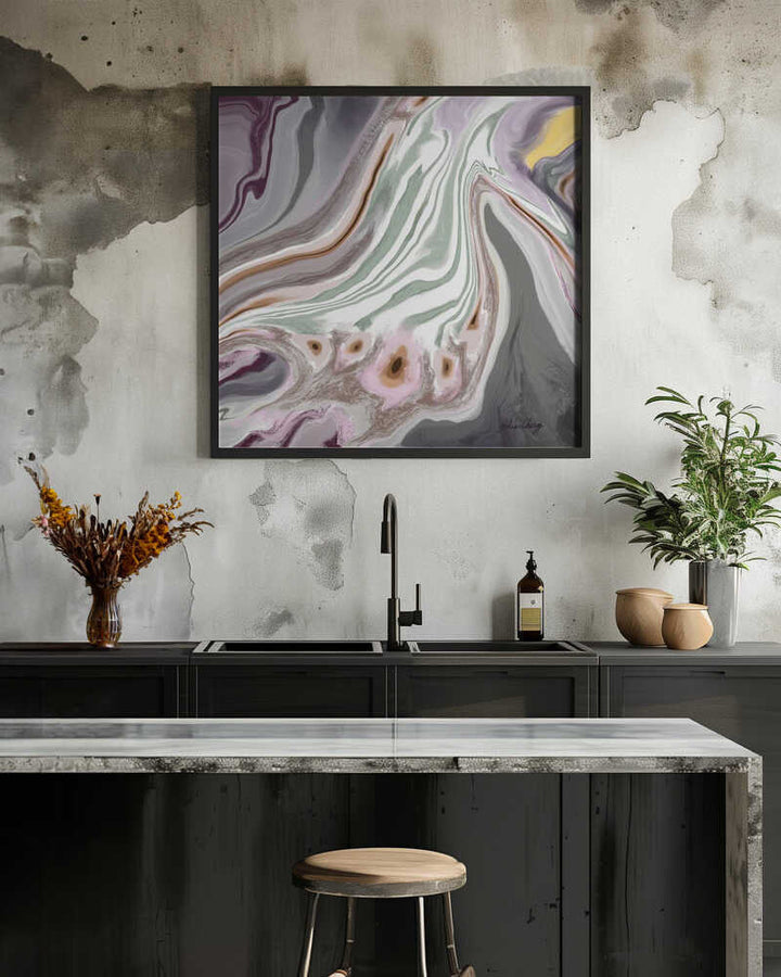 Abstract Mauve, Gray, Sage W Yellow Accent Julia Cheney - Square Stretched Canvas, Poster or Fine Art Print - I Heart Wall Art - Poster Print, Canvas Print or Framed Art Print