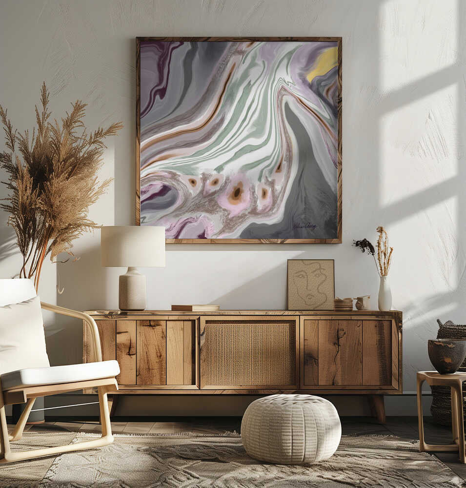 Abstract Mauve, Gray, Sage W Yellow Accent Julia Cheney - Stretched Canvas, Poster or Fine Art Print - I Heart Wall Art - Poster Print, Canvas Print or Framed Art Print