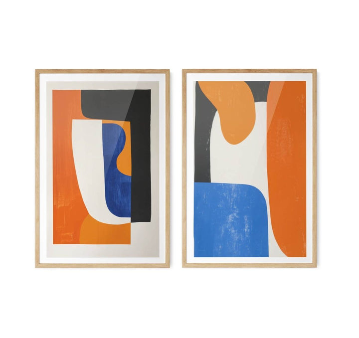 Abstract Notes - Two Piece Geometric Blue and Orange Abstract Print Set - I Heart Wall Art - Poster Print, Canvas Print or Framed Art Print