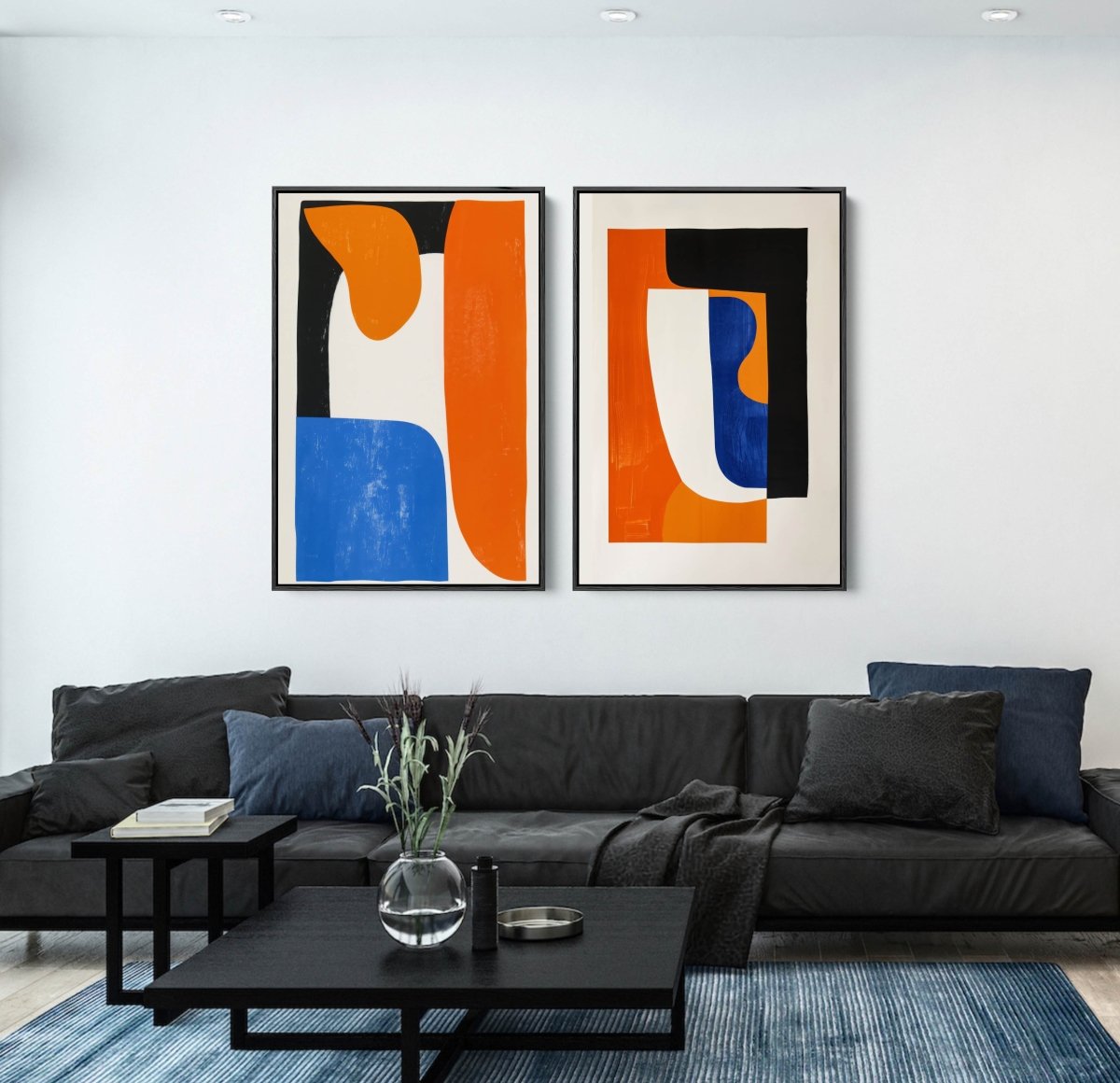 Abstract Notes - Two Piece Geometric Blue and Orange Abstract Print Set - I Heart Wall Art - Poster Print, Canvas Print or Framed Art Print