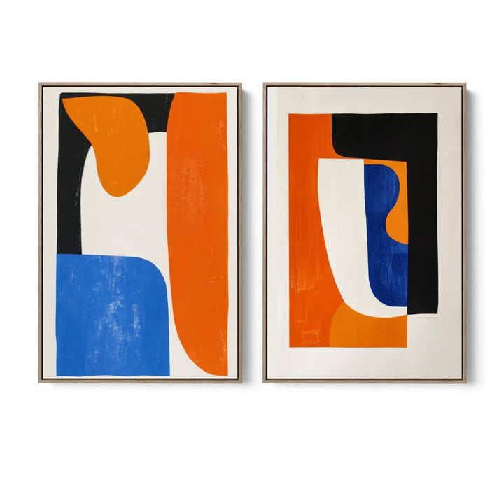 Abstract Notes - Two Piece Geometric Blue and Orange Abstract Print Set - I Heart Wall Art - Poster Print, Canvas Print or Framed Art Print