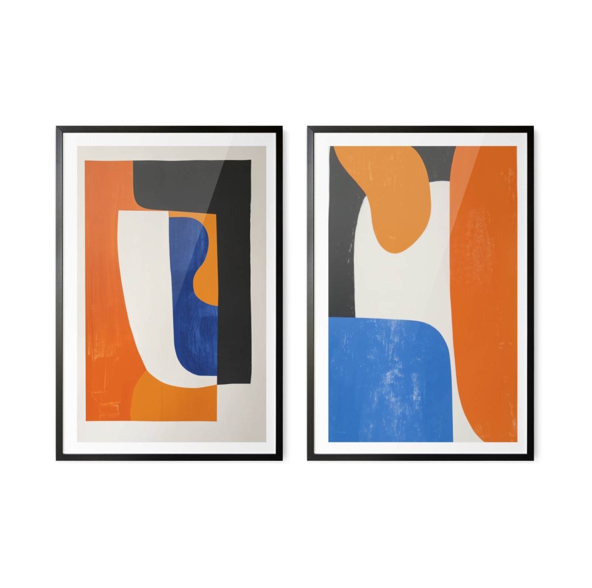 Abstract Notes - Two Piece Geometric Blue and Orange Abstract Print Set - I Heart Wall Art - Poster Print, Canvas Print or Framed Art Print