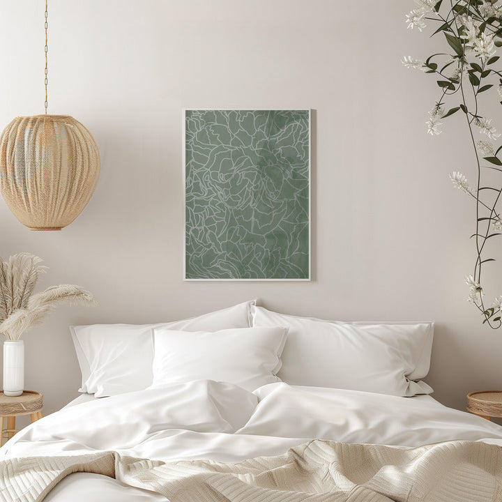 Abstract sage green line drawing flowers - Stretched Canvas, Poster or Fine Art Print I Heart Wall Art