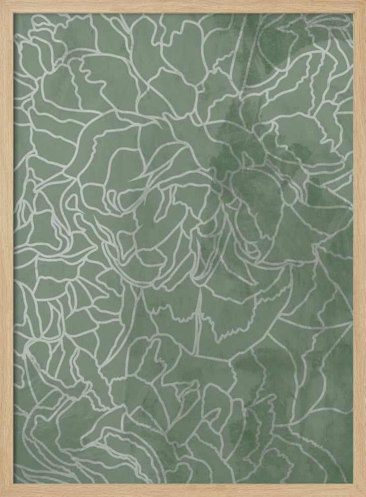 Abstract sage green line drawing flowers - Stretched Canvas, Poster or Fine Art Print I Heart Wall Art