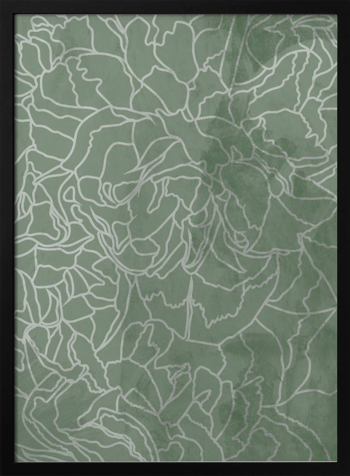 Abstract sage green line drawing flowers - Stretched Canvas, Poster or Fine Art Print I Heart Wall Art