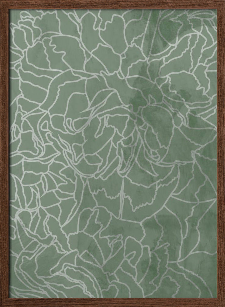 Abstract sage green line drawing flowers - Stretched Canvas, Poster or Fine Art Print I Heart Wall Art