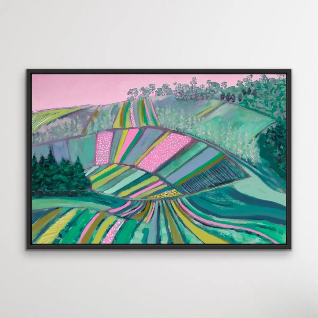 Across The Paddock - Original Australian Farm Painting Stretched Canvas Wall Art Print - I Heart Wall Art - Poster Print, Canvas Print or Framed Art Print