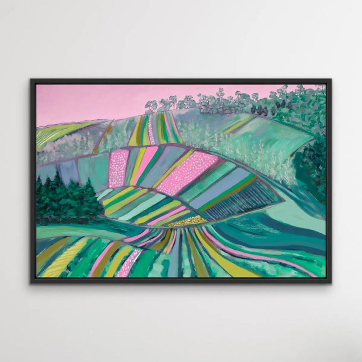 Across The Paddock - Original Australian Farm Painting Stretched Canvas Wall Art Print - I Heart Wall Art - Poster Print, Canvas Print or Framed Art Print