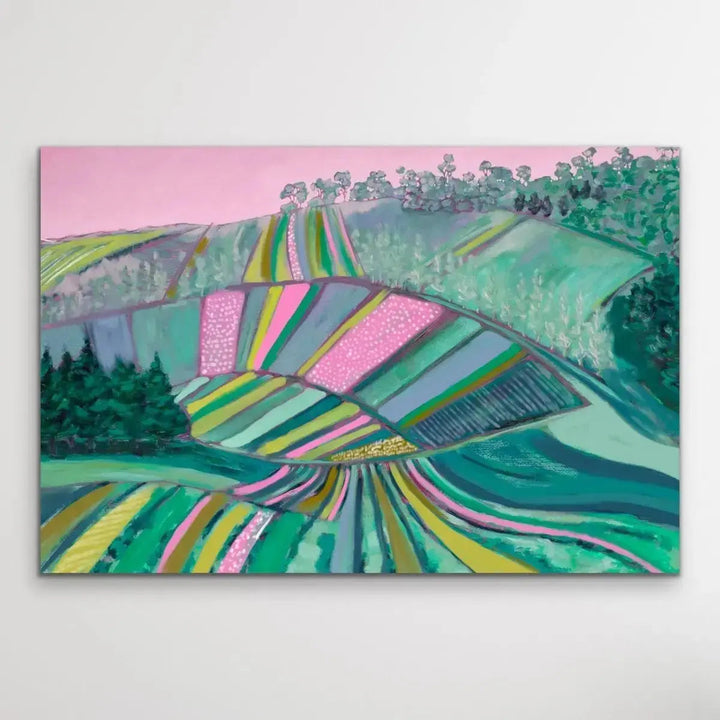 Across The Paddock - Original Australian Farm Painting Stretched Canvas Wall Art Print - I Heart Wall Art - Poster Print, Canvas Print or Framed Art Print