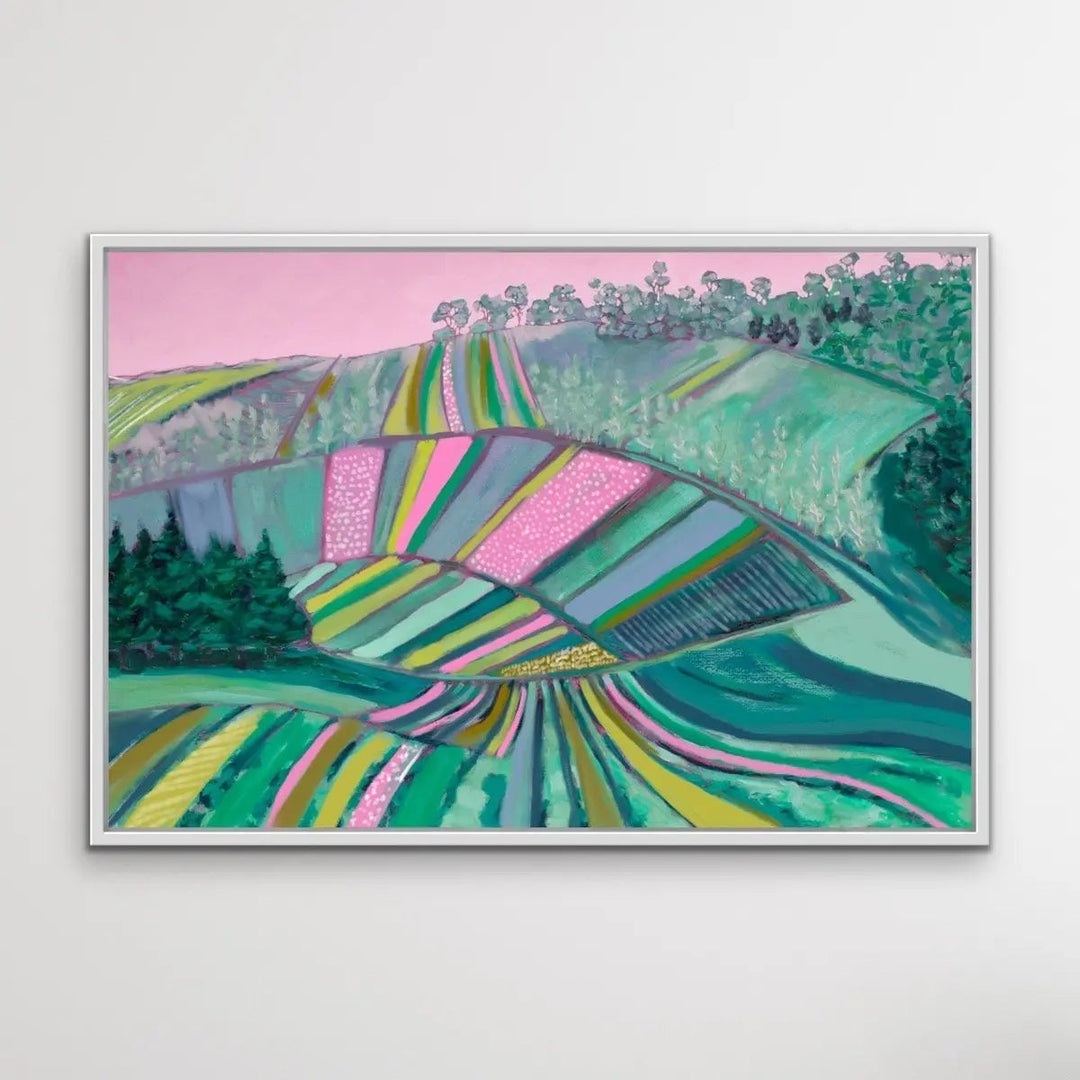 Across The Paddock - Original Australian Farm Painting Stretched Canvas Wall Art Print - I Heart Wall Art - Poster Print, Canvas Print or Framed Art Print