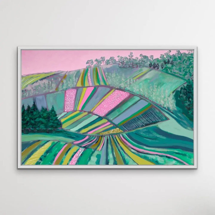 Across The Paddock - Original Australian Farm Painting Stretched Canvas Wall Art Print - I Heart Wall Art - Poster Print, Canvas Print or Framed Art Print