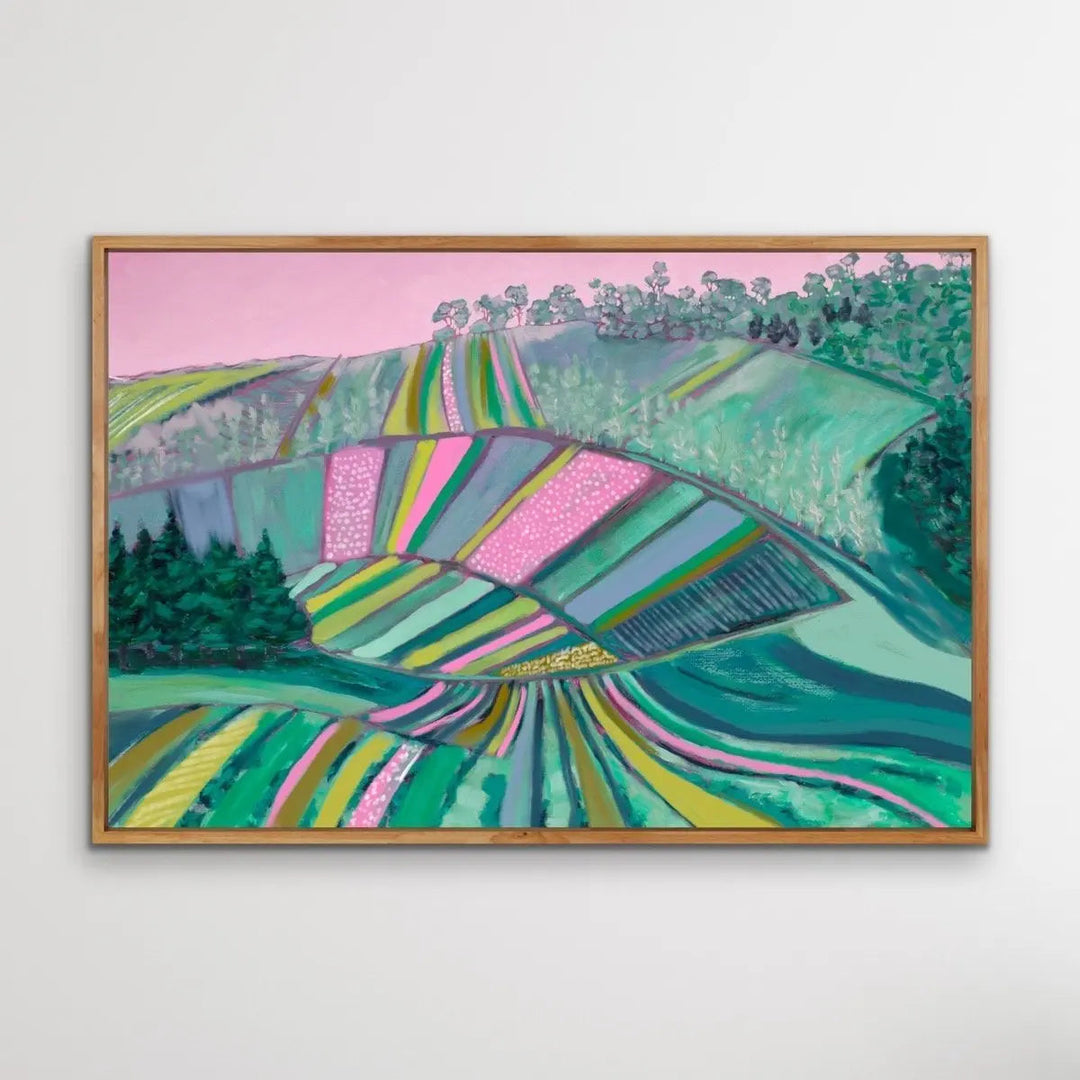 Across The Paddock - Original Australian Farm Painting Stretched Canvas Wall Art Print - I Heart Wall Art - Poster Print, Canvas Print or Framed Art Print