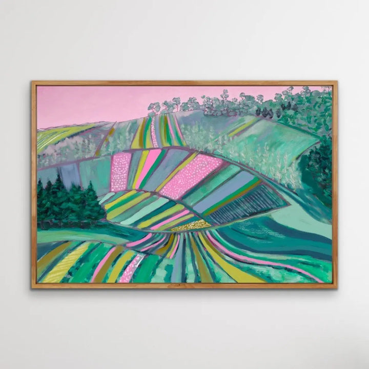 Across The Paddock - Original Australian Farm Painting Stretched Canvas Wall Art Print - I Heart Wall Art - Poster Print, Canvas Print or Framed Art Print