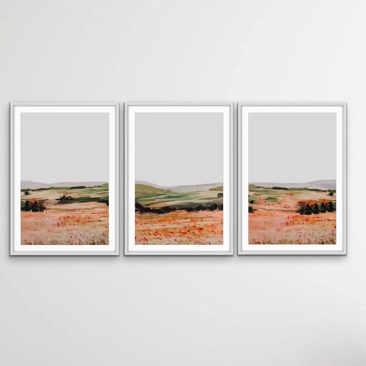 Afternoon View - Three Piece Landscape Print Set Triptych - I Heart Wall Art - Poster Print, Canvas Print or Framed Art Print