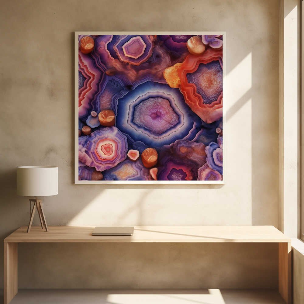 Agate Crystal Layers - Square Stretched Canvas, Poster or Fine Art Print - I Heart Wall Art - Poster Print, Canvas Print or Framed Art Print