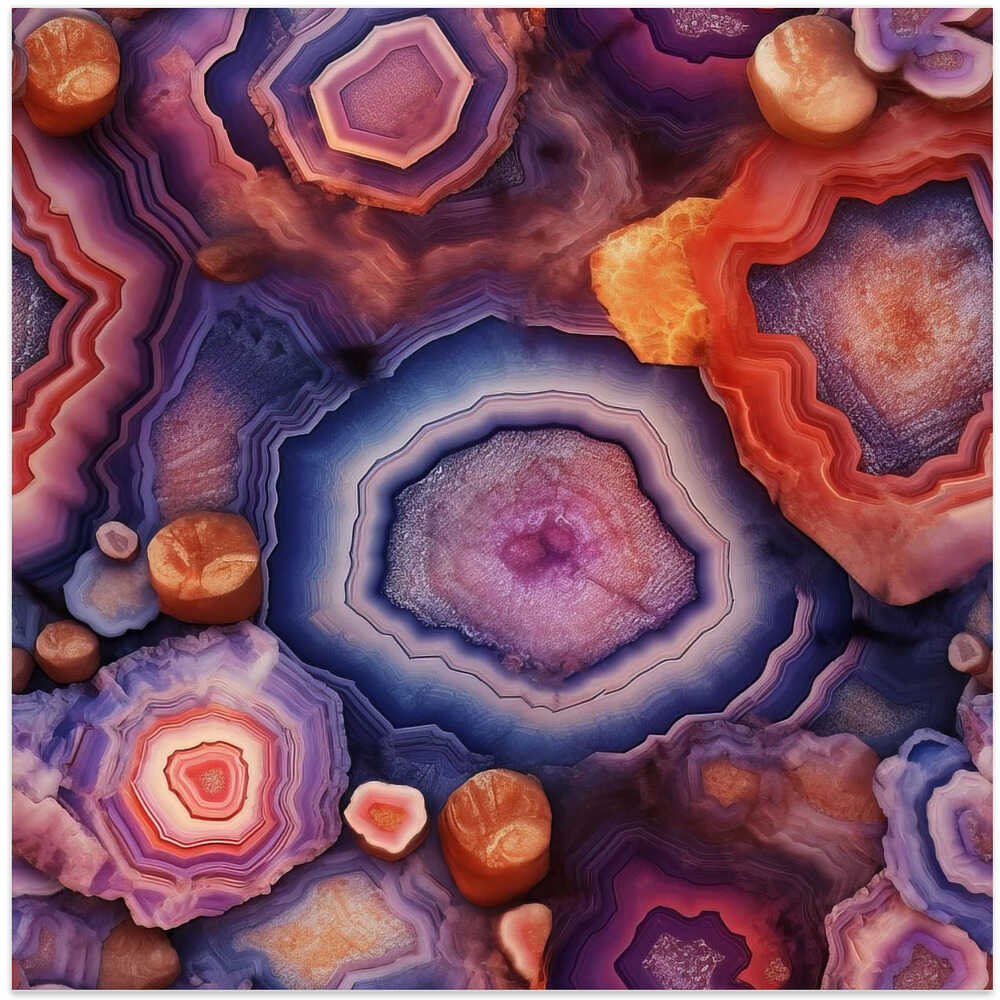 Agate Crystal Layers - Square Stretched Canvas, Poster or Fine Art Print - I Heart Wall Art - Poster Print, Canvas Print or Framed Art Print