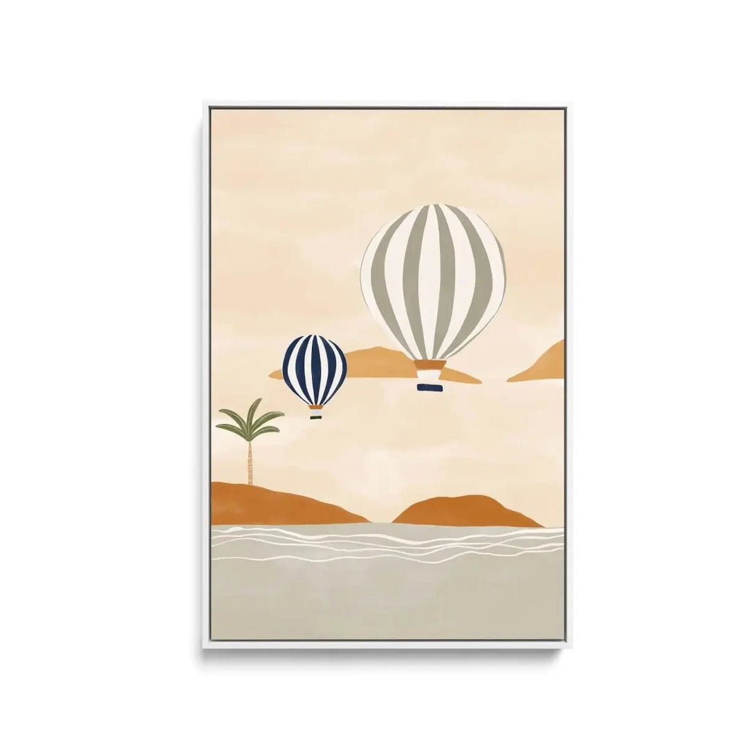 Air balloons In Dessert by Ivy Green Illustrations - Stretched Canvas Print or Framed Fine Art Print - Artwork - I Heart Wall Art - Poster Print, Canvas Print or Framed Art Print