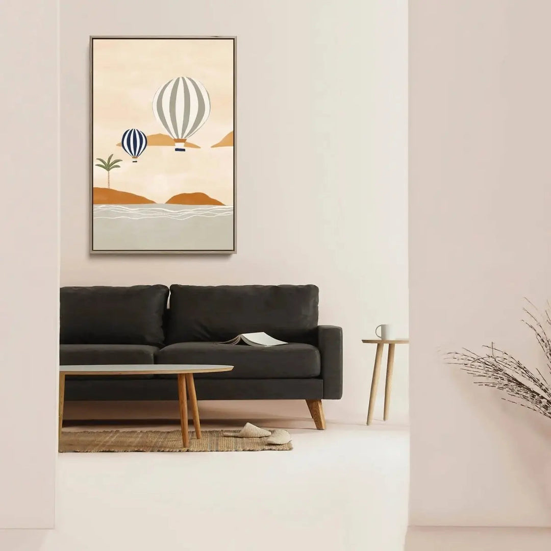 Air balloons In Dessert by Ivy Green Illustrations - Stretched Canvas Print or Framed Fine Art Print - Artwork - I Heart Wall Art - Poster Print, Canvas Print or Framed Art Print