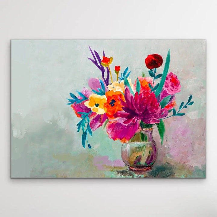All For You - Bright Colourful Canvas Print With Bouquet Of Flowers - I Heart Wall Art - Poster Print, Canvas Print or Framed Art Print