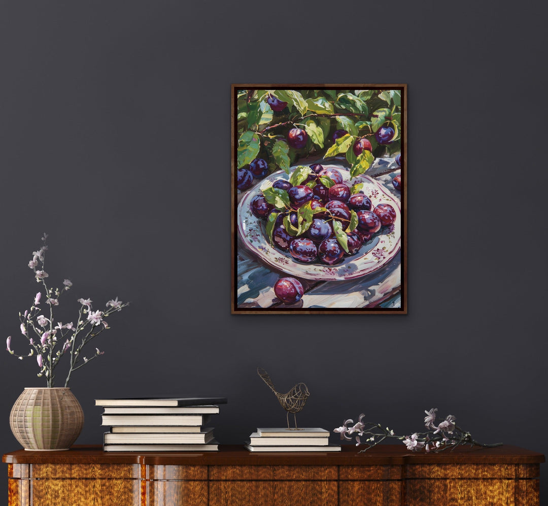 Along the Plum Line - Still Life Fruit Stretched Canvas, Wall Art Print I Heart Wall Art