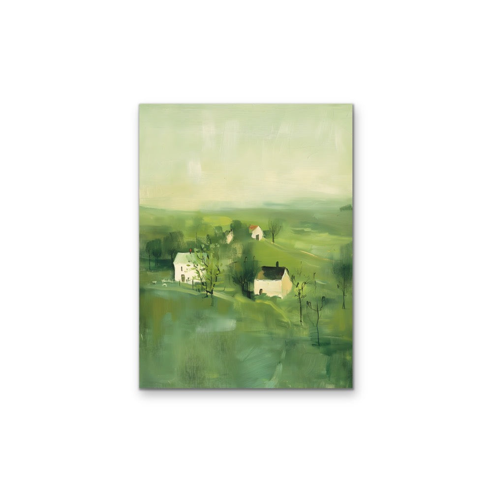 Always Close By - Green Abstract House Landscape, Stretched Canvas or Wall Art Print I Heart Wall Art
